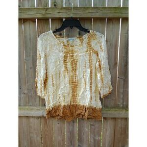Juniors Small Top yellow & brown lace tie dye by claudia richard